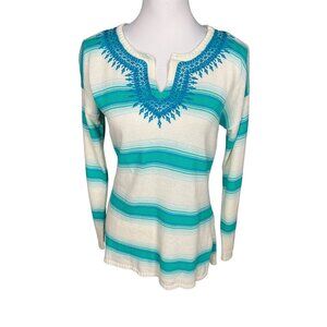Vineyard Vines Embroidered Stripe Antigua Green Sweater Size XS